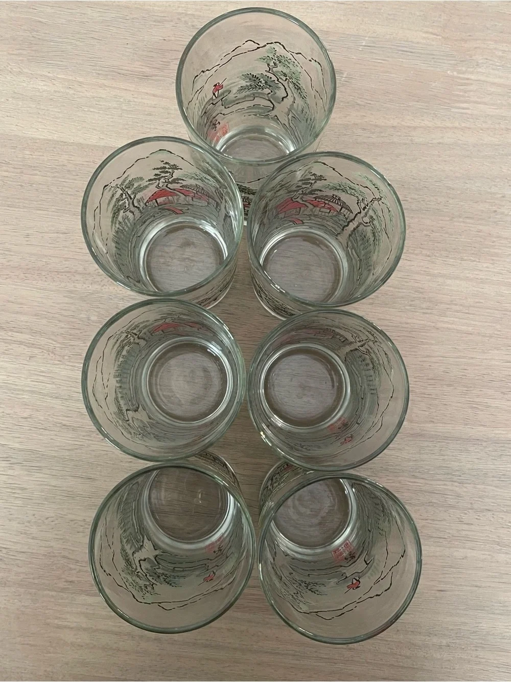 Vintage MCM Libbey “JAPANESE GARDEN” Highball  Glasses Green Tote Rack Set of 7